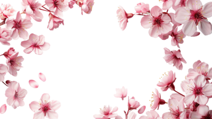 Dreamy cherry blossoms as a natural border, isolated on transparent background