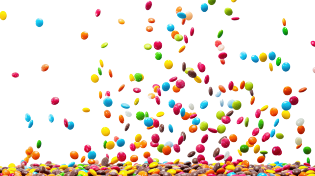 colorful sweet candy floating on the transparent background