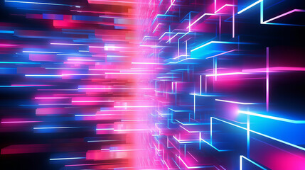 Neon Maze: Luminous Pink and Blue Lines on Dark Abstract Background
