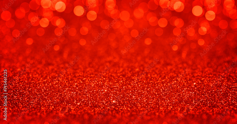 Poster sparkling red gold glitter background with bokeh. closeup view, dof. pattern with shining fine red s