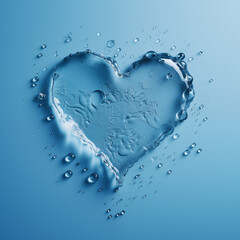 water heart on blue background
