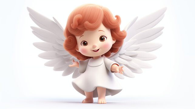 3D cartoon cute angel girl with wings isolated in white background