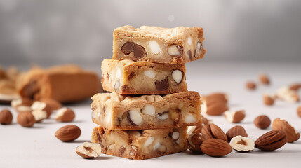 Blonde brownie.Blondies with chocolate chips and nuts