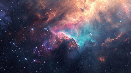 Abstract space scene background with soft pastel nebulae and twinkling stars