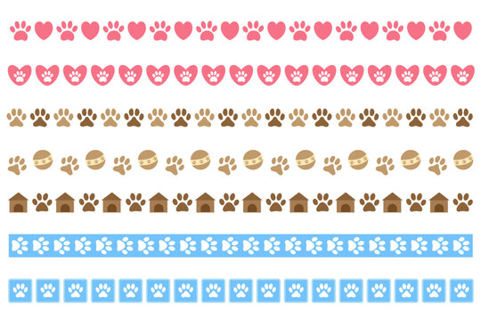 Collection of dividers stripes of animal paw prints, hearts and other symbols vector design
