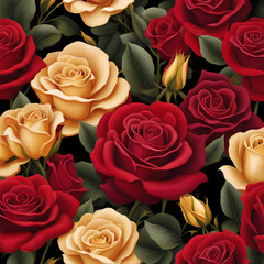 red background, bouquet of roses
