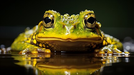 Close up of a majestic bullfrog in its natural habitat, captured in stunning wildlife photography