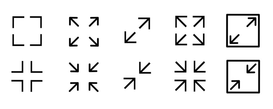 vector collection of full screen and exit full screen icons with simple design.maximize and minimize icons