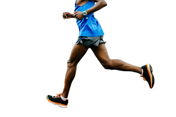 male african athlete running marathon race, legs jogger run world championships race isolated on transparent background