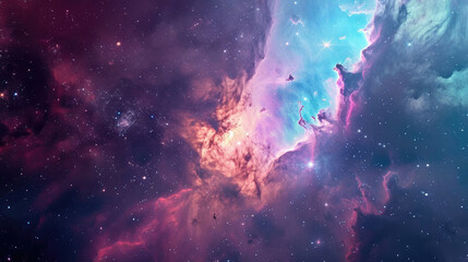 Abstract space scene background with soft pastel nebulae and twinkling stars - obrazy, fototapety, plakaty
