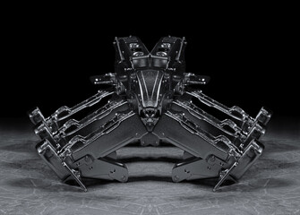 Robot spider 3 made of furniture hinges, future robotic bug, studio photography