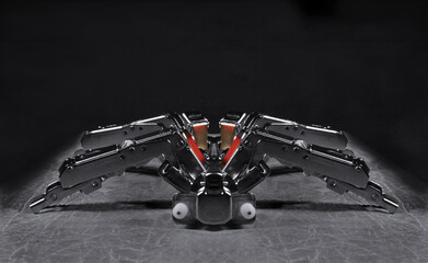 Robot spider 2 made of furniture hinges, future robotic bug, studio photography