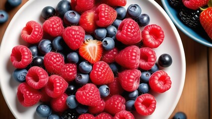 Obraz premium Strawberry, raspberry, blueberries in a bowl