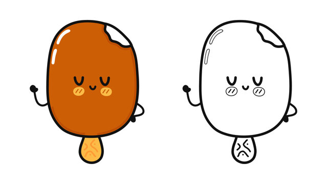 Funny cute happy Ice cream sundae characters bundle set. Vector hand drawn cartoon kawaii character illustration icon. Cute Ice cream sundae. Outline cartoon illustration for coloring book