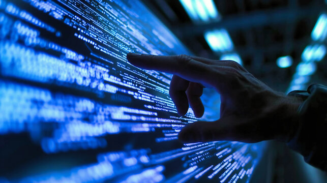 Cybersecurity Concept: An abstract representation of cybersecurity with coding, binary digits, and a hacker theme