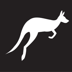White kangaroo vector design on black background for logo