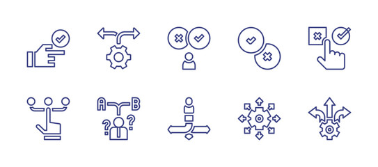 Decision making line icon set. Editable stroke. Vector illustration. Containing decision making, decision, check, choice, approach, path.