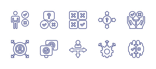 Decision making line icon set. Editable stroke. Vector illustration. Containing decision making, direction, decisions, option.