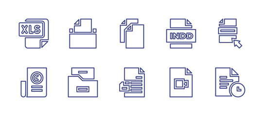 File line icon set. Editable stroke. Vector illustration. Containing xls file, file, indd file, video file, files, saved file.
