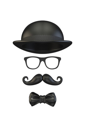 Black man mask with hat, glasses, mustache and bow tie 3D