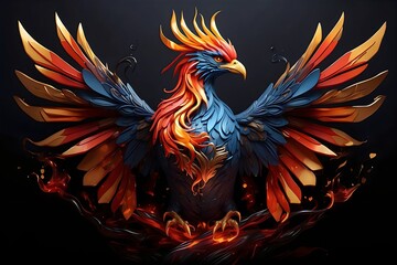 a phoenic bird with wings of fire - obrazy, fototapety, plakaty