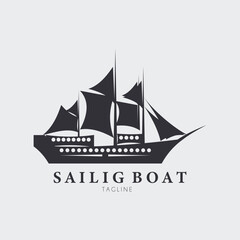 sailing ship with silhouette logo vector illustration design