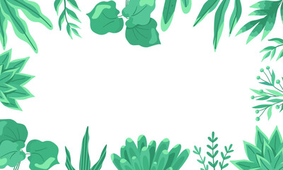 Template with abstract green leaves, horizontal background, space for text. Vector illustration for banner and poster design.