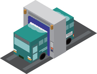 アイソメトリックなバス洗車機イメージ素材