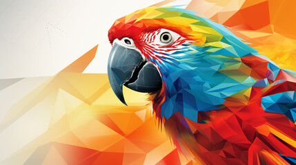 Fototapeta premium Illustration polygonal drawing of blue wing macaw bird with tropical leaf. Ara parrot. Macaw. Photo realistic