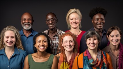 Group of different people in front of a dark background
