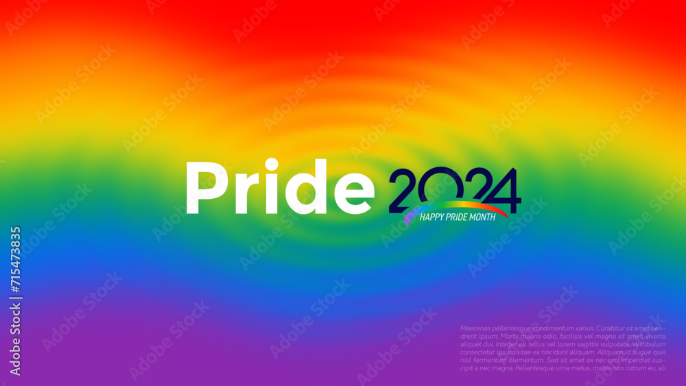 Poster 2024 pride month. gradient background with lgbtq flag colours. banner with lgbt flag wave. pride abs