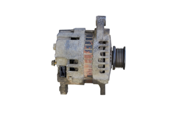 Old alternator for the car isolated, not working rusty old alternator for the car on white background