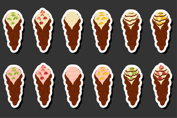 Illustration on theme big kit different types cone waffle with bubbles for dessert biscuit