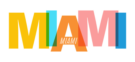 MIAMI. The name of the city on a white background. Vector design template for poster, postcard, banner