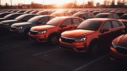 Fototapeten cars parked in row on outdoor parking © alexkich