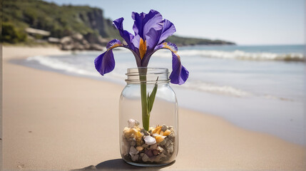 A Captivating Iris Jar Amidst Beach Serenity AI GENERATED