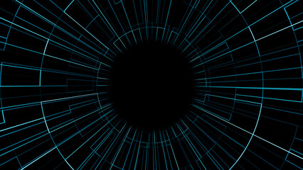 Abstract futuristic background blue round tunnel for social media, signs corporate