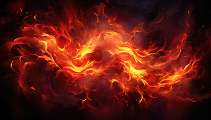 Fototapeta na wymiar Tongues of red fire on clear black background, red flames and sparks background design