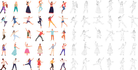 set of people dancing in flat style, vector