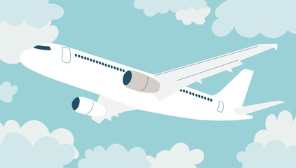 airplane flies against the sky in flat style, vector