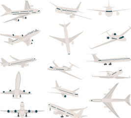 set of airplanes in flat style, vector