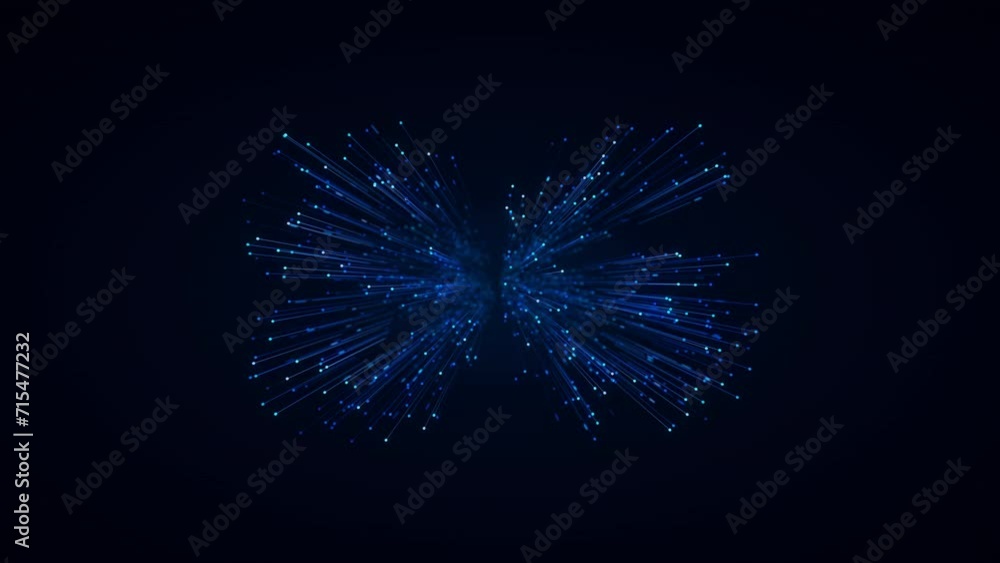 Poster data points fly towards a camera and from 6g text. modern communication network. 3d render animation