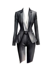 Black business female suit isolated on white background in watercolor style.
