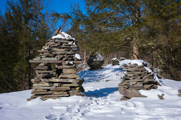 Winter hiking along the Bouchoux Trail at the Hancock Forest Preserve in New York State