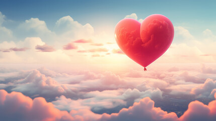 Fototapeta premium Balloon in heart shape on background sky.