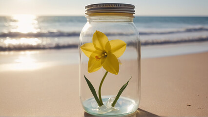A Captivating Jonquil Jar Amidst Beach Serenity AI GENERATED