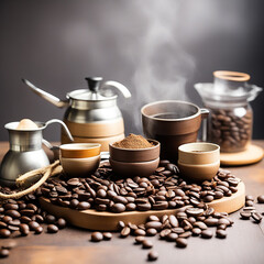 Obraz premium Coffee Beans with Props for the Perfect Cup of Coffee