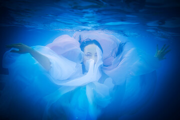 Obraz na płótnie Canvas Underwater close up portrait of a woman