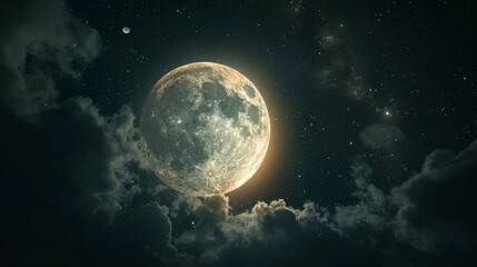 beautiful moon in the clear sky - obrazy, fototapety, plakaty