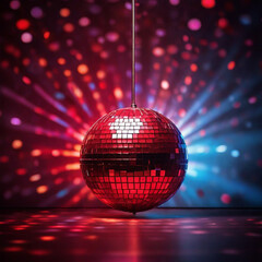 Obraz premium red disco ball with lights party light dance ,Ai generated 